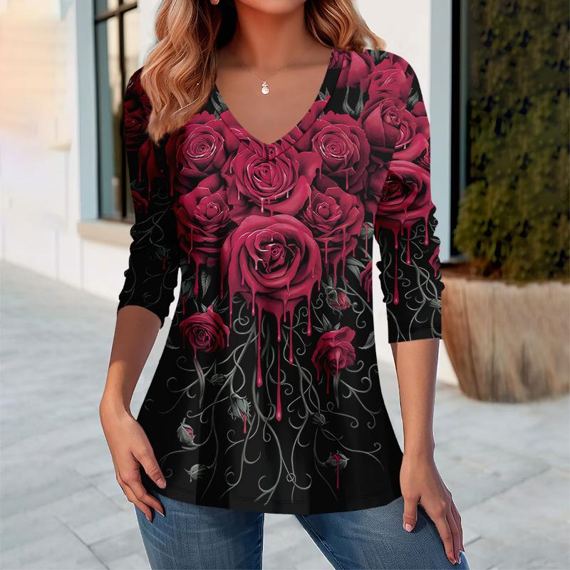 Übergröße Europäische und Amerikanische Mode 2025 Damen Elegantes V-Ausschnitt Langarm T-Shirt