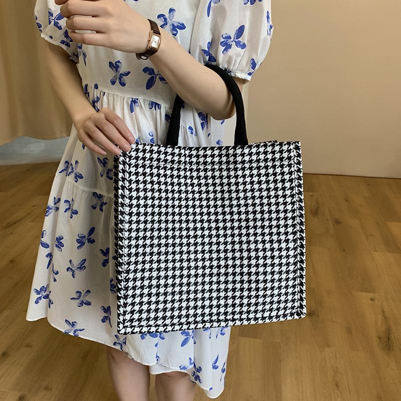 

Вместительная парусиновая сумка в гусиную лапку, женская, студенческая, классная, на одно плечо, сумка-тоут, повседневная, универсальная, ручная, для покупок