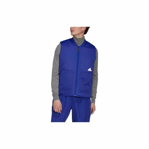 adidas Solid Color Logo Zipper Sleeveless Windbreaker Jacket for Men, Blue