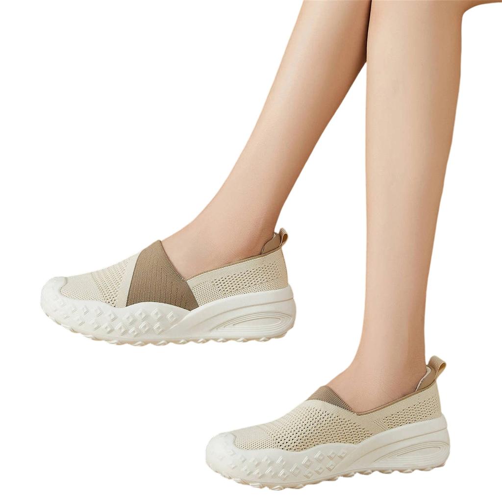 Women's Fashion Lightweight Flyknit Breathable Casual Round Toe Slip On Shoes with Flexible Sole for Everyday Wear