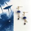 Handmade Blue Ceramic & Freshwater Pearl Tassel Earrings - Vintage Ethnic Style Jewelry for Women