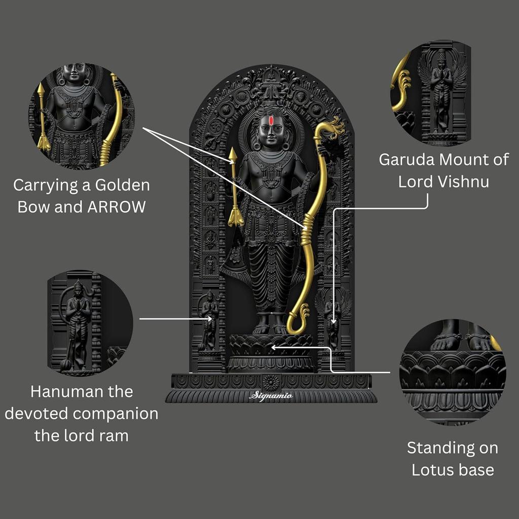 Statua Murti di Ram Lalla ad Ayodhya per Cruscotto Auto, con Elegante Statuetta Nera di Dio per Auto e Accessori, Modello Ramlala Idol e Ram Murti Ayodhya