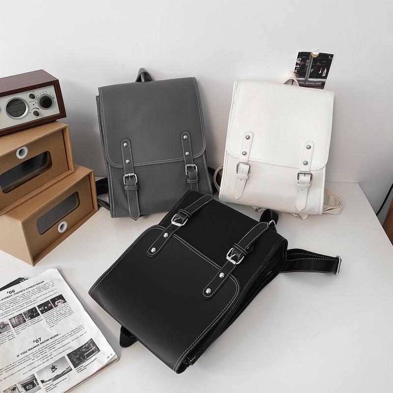 Solid Color Locomotive Lock Computer Daily Business Backpack Korean Version Casual Shoulder Backpack