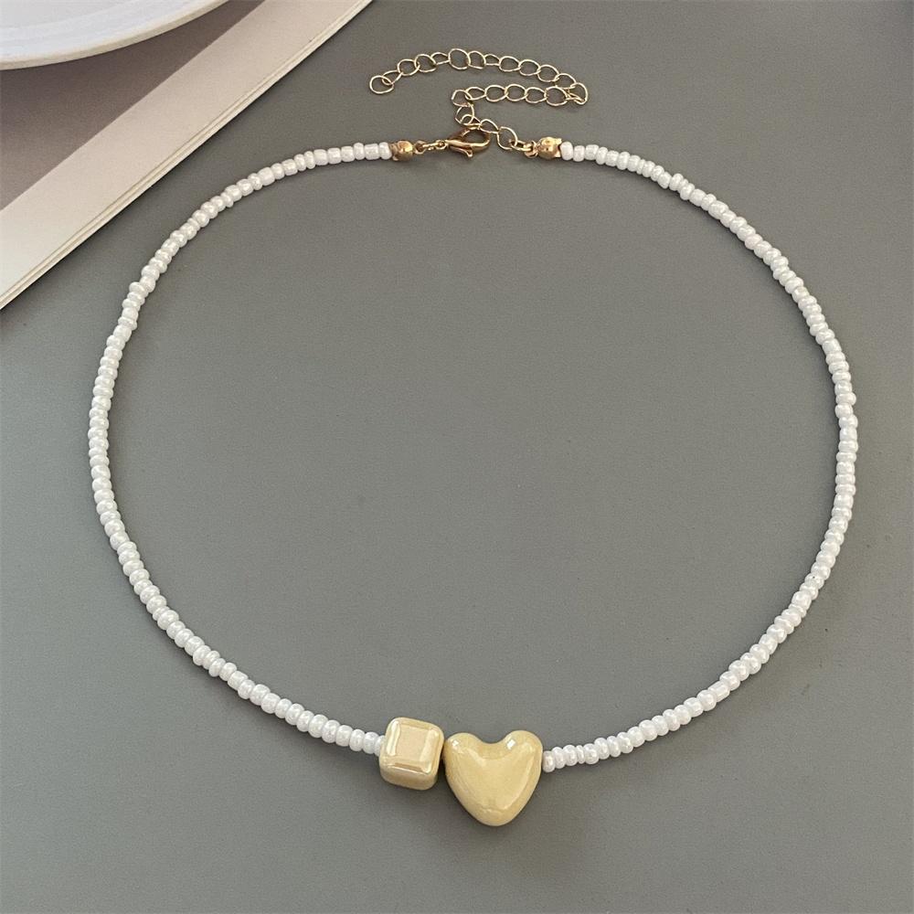 1 pc New Colorul Love Heart Necklace Handmade Rice Beads Fashion Geometric Choker Necklace Bohemian Trendy Neck Jewelry