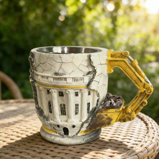 Kubek do kawy Demolka 3D Koparka Kubek do kawy z uchwytem w kształcie ramienia robota Artystyczny kubek z pękniętą teksturą Unikalny prezent dla inżynierów Budowniczych Fajny wystrój biurka