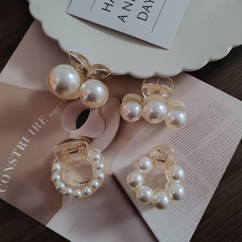 Lovely Pearl Geometric Hair Claw Clips for Women Girls Hairpin Crab Headband for Hair Washface Accessories Headwear Ornament