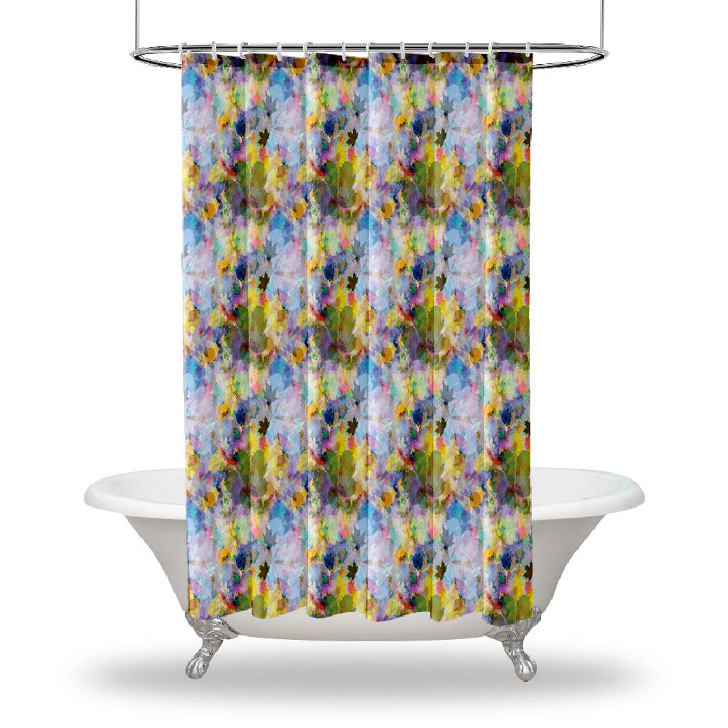 

Занавеска для душа с принтом листьев / водонепроницаемые занавески для душа для украшения вашей ванной комнаты — цветочное произведение искусства, летняя листва, синий, желтый, зеленый