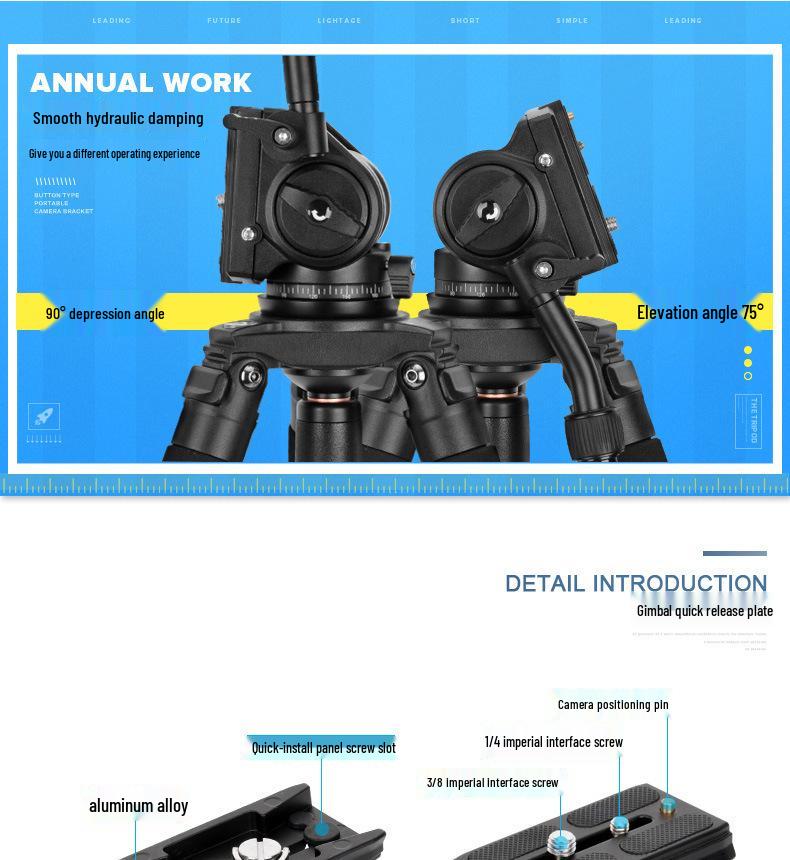 Q880 Aluminum Alloy DSLR Camera Tripod with Hydraulic Pan-Tilt Head for Photography and Videography