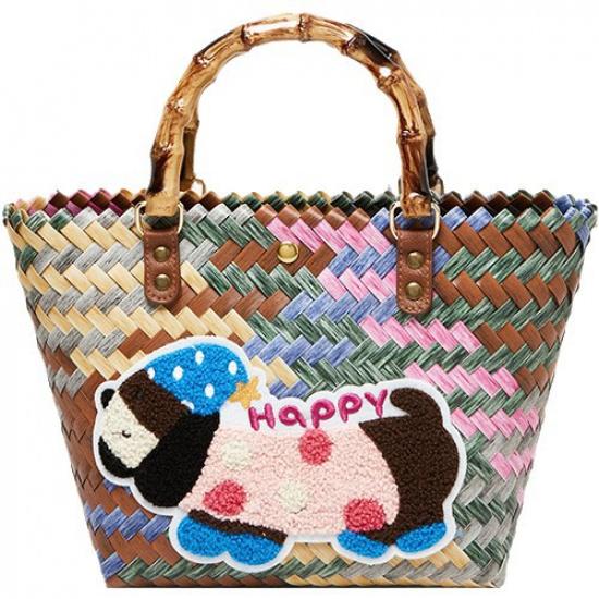 2025 New Dachshund Handwoven Bag Vegetable Basket Rattan Handbag Office Sundries Small Tote Picnic Bag