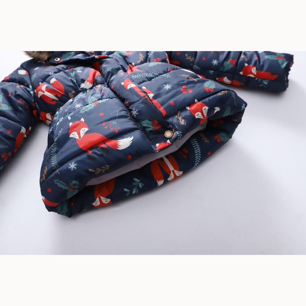 Herbst und Winter Kindermode Cartoon-Druck Jungen und Mädchen im langen Abschnitt des Haarkragens Kapuzenmantel aus Baumwolle