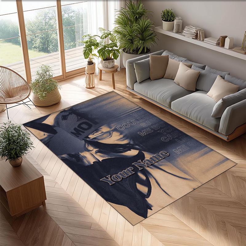 Billie Eilish Crystal Velvet Rug, Custom Name Text Personalized Non‑Slip Floor Mat for Home Decor Gift