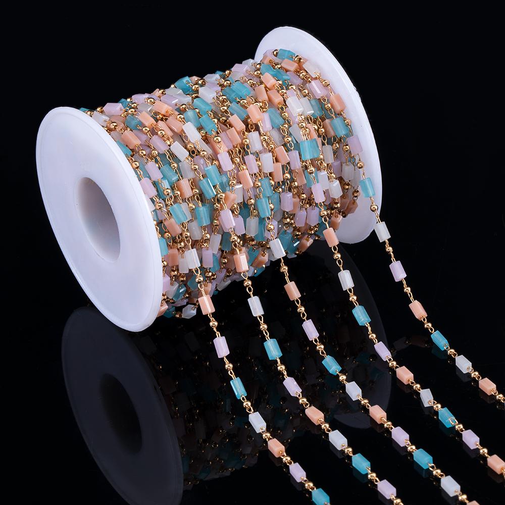 1Meter Macarron Crystal Cuboid Cube Beads Copper Chains Necklaces Bracelets Chain DIY Cloth Keychain Accessories Jewelry Making
