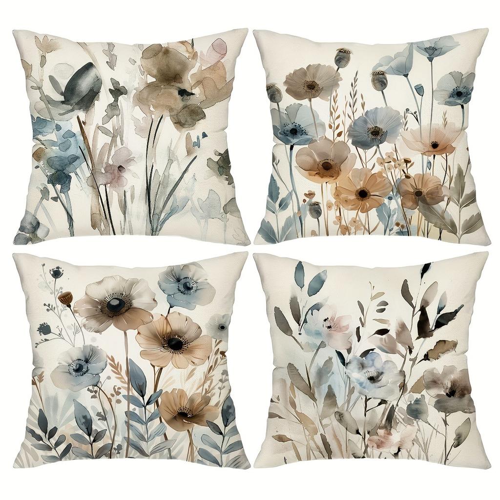 Neutral watercolor floral pattern printing pillowcase living room sofa cushion cover home bedroom room decoration 45x45cm