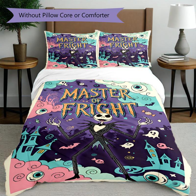 3pcs Duvet Cover Set (1*Duvet Cover + 2*Pillowcase, Without Core), The Nightmare Before Christmas Print Bedding Set, Bedroom Decor, All‑Season, Birthd