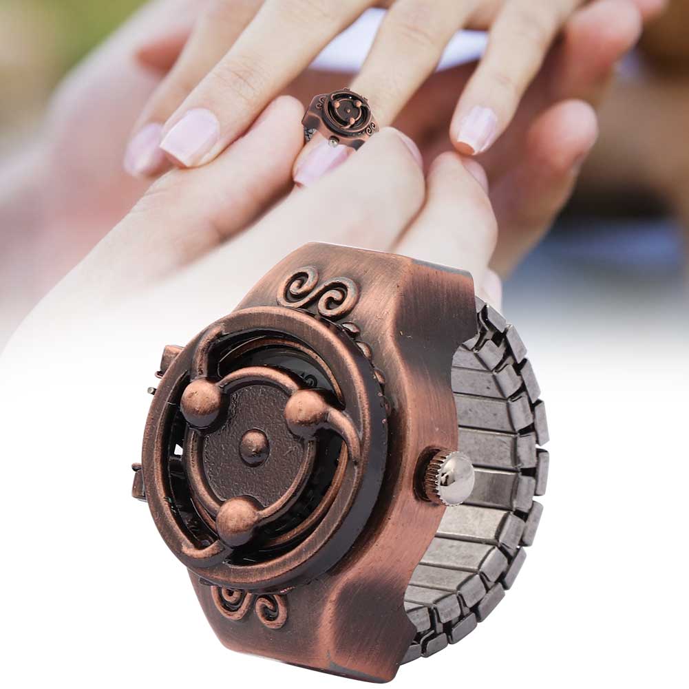 Finger Ring Watch Flip Up Cover Vintage Anime Style Men Finger Quartz Watch(Red )
