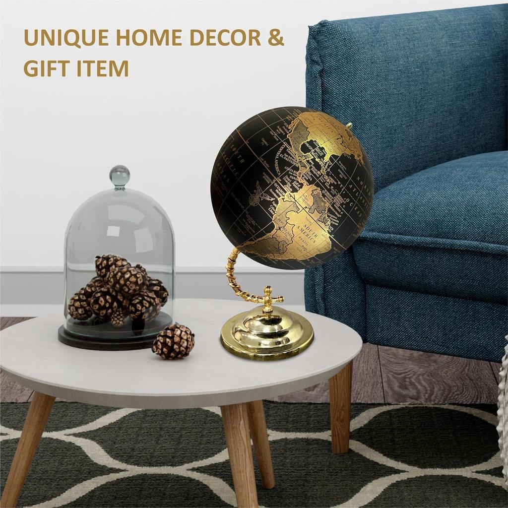 World Map Globe with Stylish Gold Stand for Home,Living,Bedroom & Hall Décor Office Table, Gift Item, Kids Room, Educational Tool,Showpiece