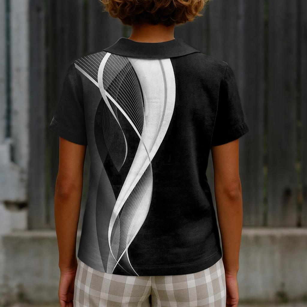 Women's Casual Fashionable Printing O Neck Button Short Sleeved Top