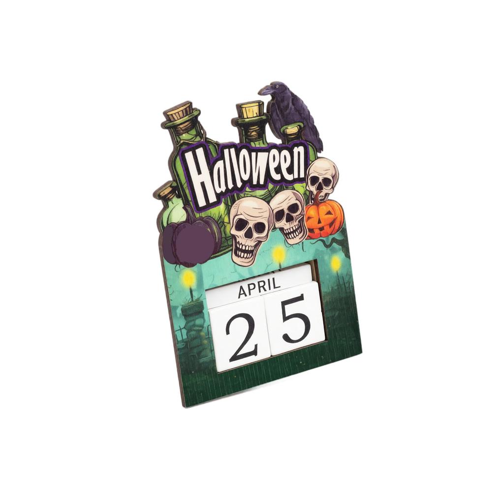 Wooden Halloween Countdown Calendar Decorative Ornament for Home Mantel Shelf