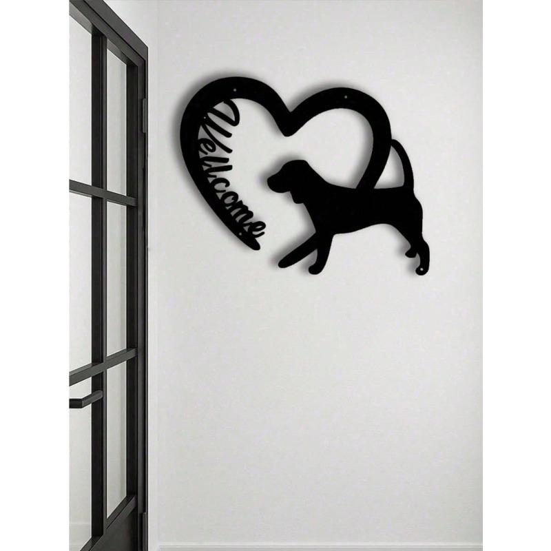 Rustic Farmhouse Welcome Sign Vintage Black Metal Wall Art Dog Cutouts Porch Decor Gift