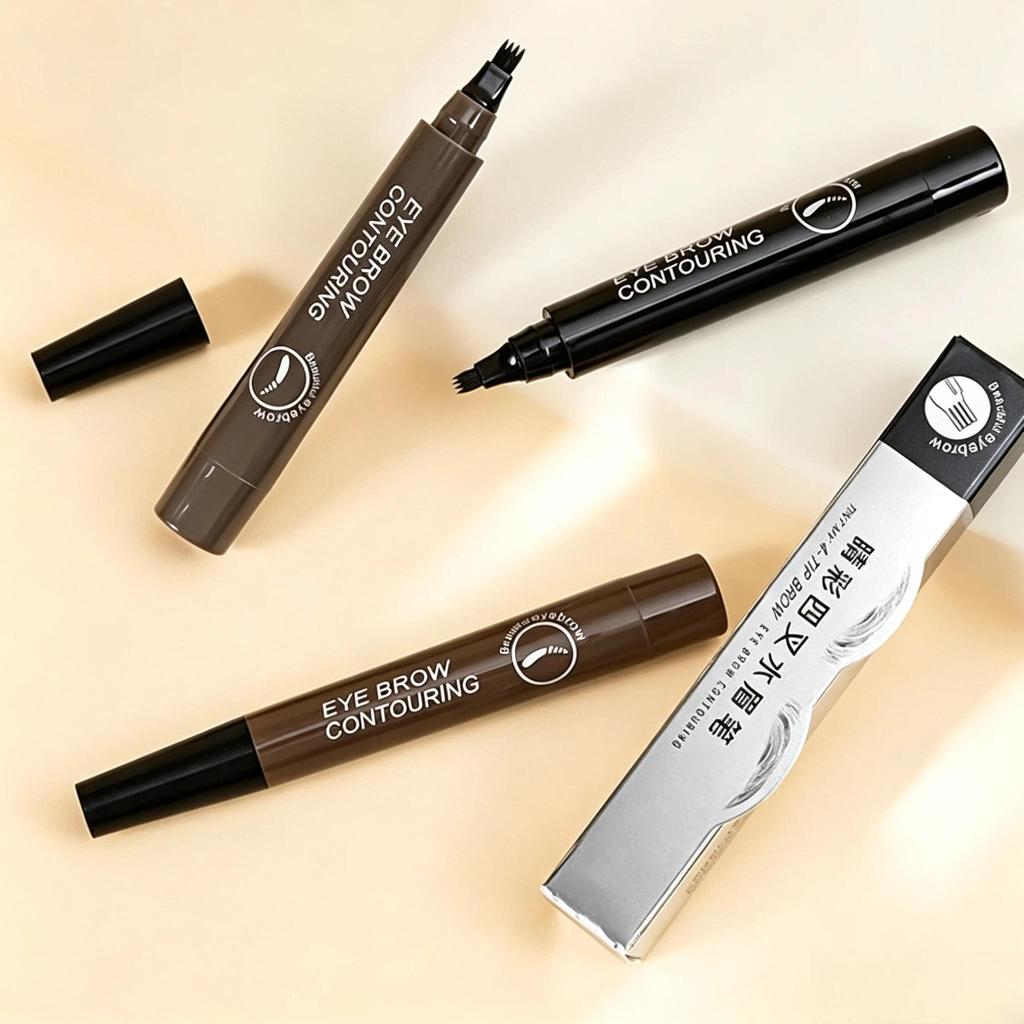 4-Tip Waterproof Microblading Eyebrow Pen, Natural Hair-Like Strokes, Smudge-Proof Long-Lasting Brow Makeup