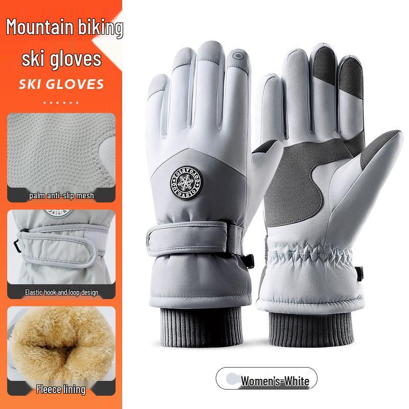 

Жіночі зимові лижні рукавички з сенсорним екраном: Двошарові, Повнопалі, Потовщені, Нековзні, Однотонні для Велоспорту. One Size