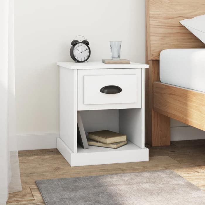 Table de chevet - Maison Exclusive - Blanc - Bois d'ingénierie - 1 tiroir + 1 niche