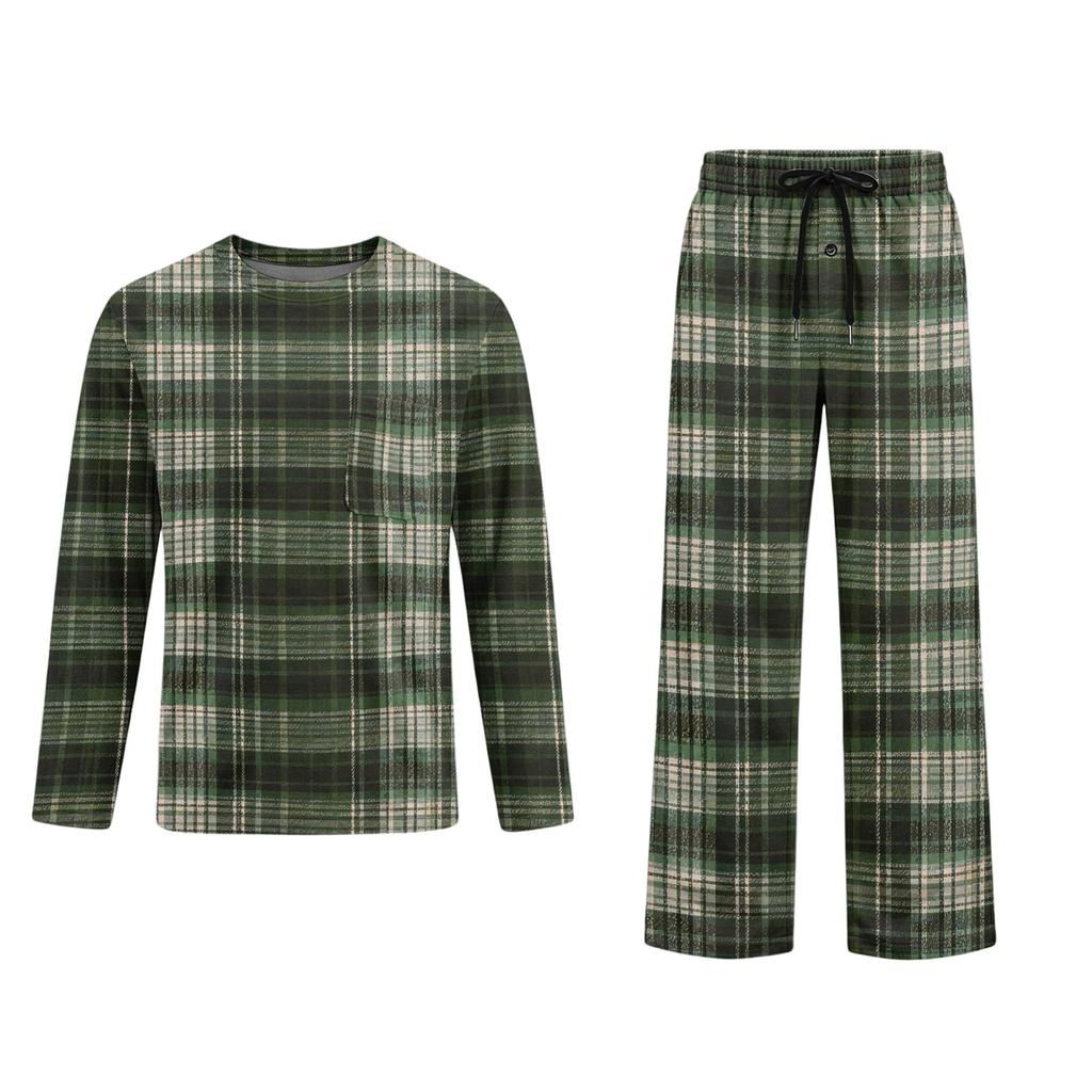 Men's Long Sleeve Pajama Set with Button Crotch and Elastic Drawstring Waist for Home Comfort