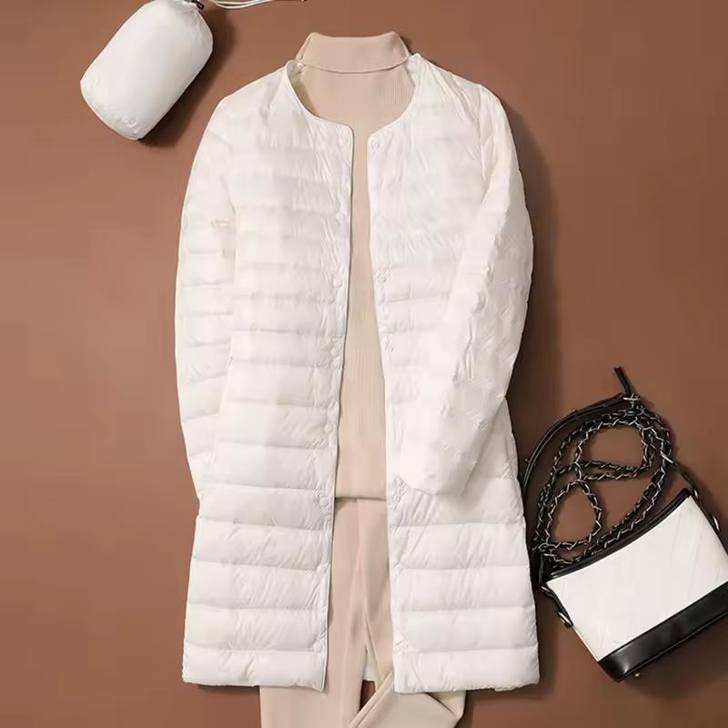 

Осень и Зима Легкие Длинные Пуховики из Утиного Пуха Женские Ультра Легкое Пальто Зимние Повседневные Приталенные Тонкие Парки XS белый