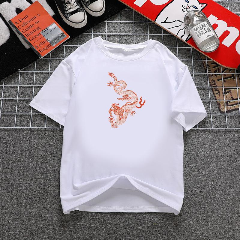 Fashion Dragon Printing Women Aesthetic T-Shirt Tops Summer Graphic Casual T-Shirt Women New Style White Women's Clothes