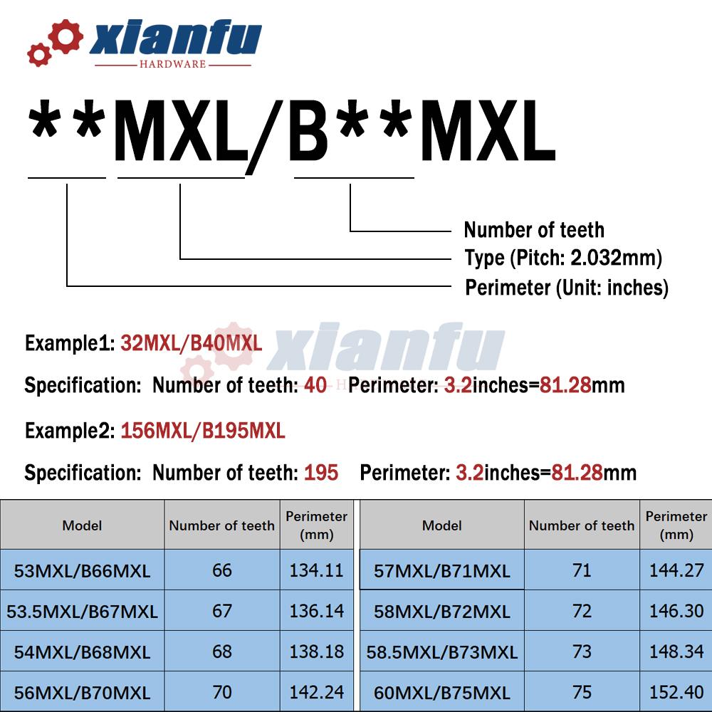 MXL Timing Belt B66MXL B67MXL B68MXL B70MXL B71MXL B72MXL B73MXL B75MXL Width 6/10mm Synchronous Rubber Pitch 2.032mm For CNC
