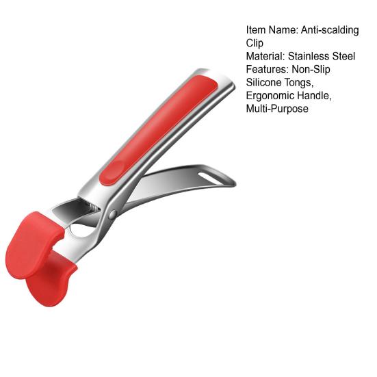 Verbrühschutz-Clip Edelstahl Küchenzange Ergonomischer Griff Anti-Rutsch-Silikonklemme Heißplatten Schüsseln Kochgeschirr Handhabungsclip Kochwerkzeug