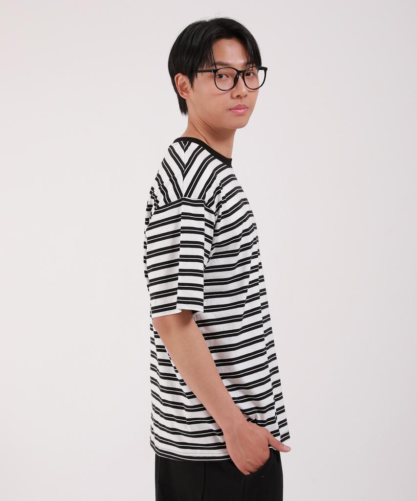 Dibellobeu Double Stripe Round Short Sleeve T-Shirt_Ivory