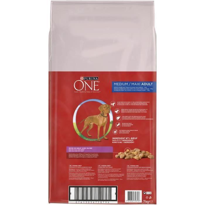 PURINA ONE Croquettes au bœuf et au riz Medium / Maxi &gt; 10 kg - Pour chien adulte de moyenne et grande taille - 7 kg
