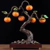 Aris & Juno Hand-Painted Copper Persimmon Tree Sculpture, Traditional Chinese Everything Goes Well Blessing Statue, Feng Shui Office Desk Home Living