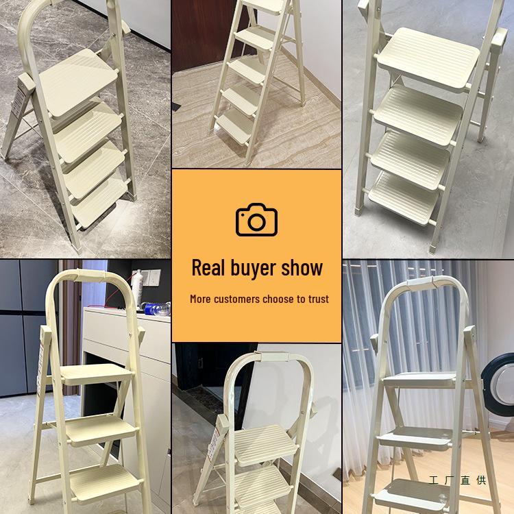 Multi-Functional Folding Indoor A-Frame Step Ladder with Handrail, Thickened Step Stool, Telescopic Design