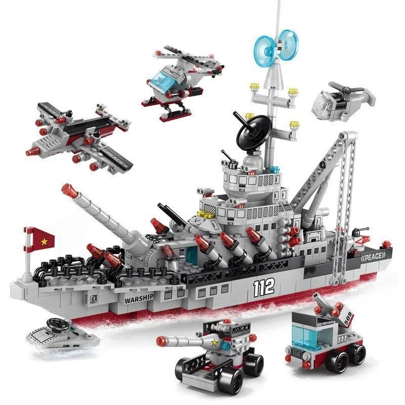 6 in 1 Navy Warship Building Blocks, 1560PCS Military Army Ship Model Set, Educational Construction Toy Gift for Boys Kids