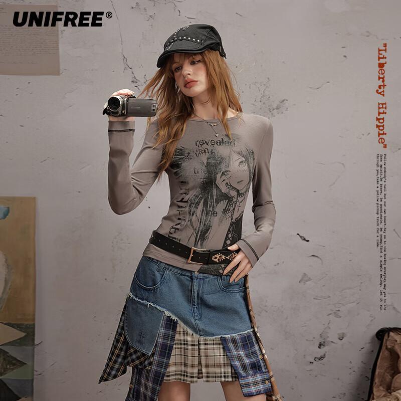 UNIFREE American Style Graphic Print Long Sleeve T-Shirt L