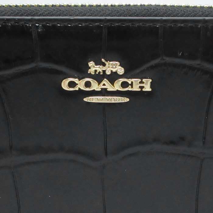 Long Wallet Long Zip Around Wallet Leather with Logo Wristlet CT083 IMBLK Outlet [Coach] Croco-like (Black) Women's [Item]