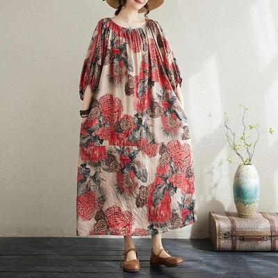 Maneca scurta marime mare bumbac vintage floral nou in rochii pentru femei rochie lejera lunga de vara
