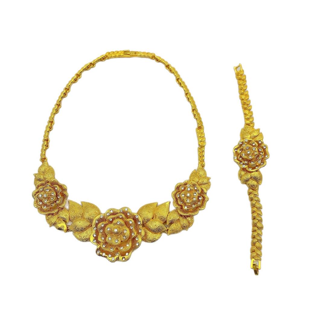 2026 Middle East Gold Wedding Jewelry Set Indian Bridal Necklace Ring Earrings Bracelet Four-piece Set