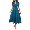 2026 Spring Summer Women's High Waist Solid Color Waist-Cinching Short Sleeve Dress
