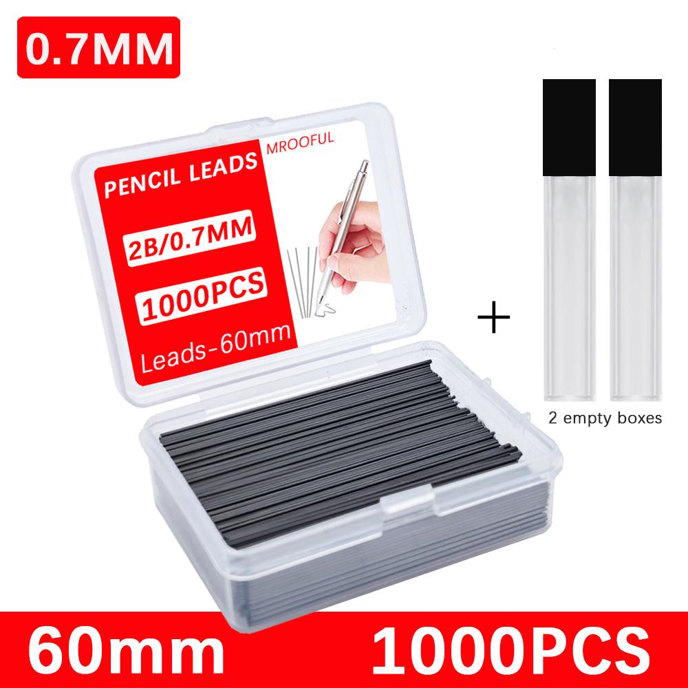 1000Pcs Mechanical Pencil Lead Core Large Capacity Replaceable Pencil Refills 0.5 0.7mm 2B Automatic Pencil Core with 2 Tubes