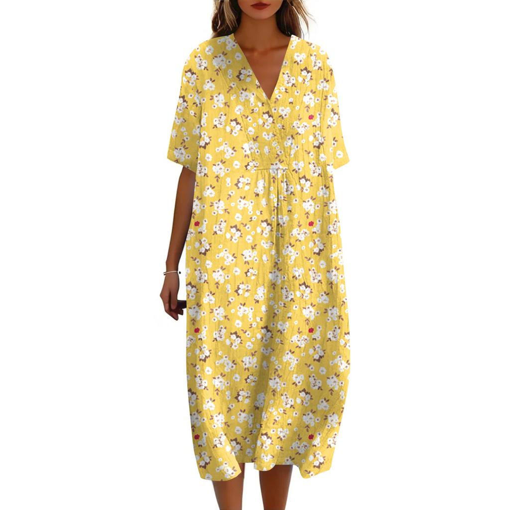 Damen Locker Lässig Mode V-Ausschnitt Bedrucktes Kleid Strandrock