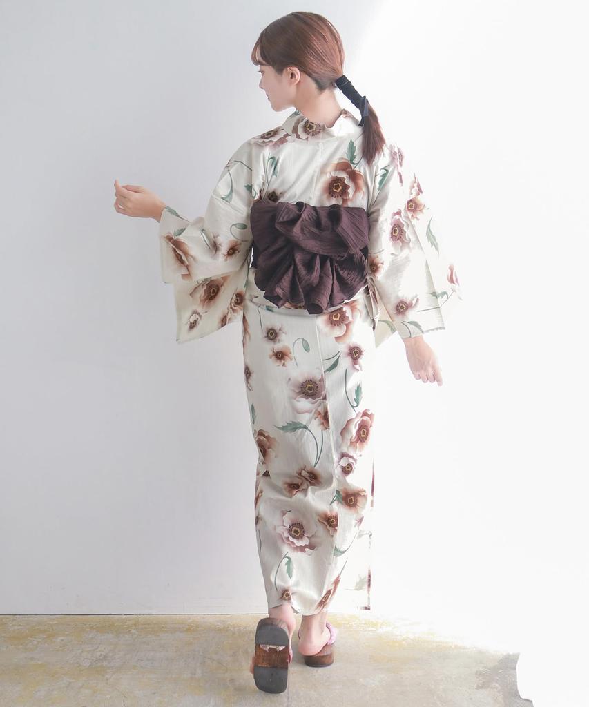 Zestaw do zmiany yukaty heiko rozmiar AB pasuje karmelowy [KYOETSU] zestaw, splot, niebielony, typ dwuczęściowy, 4-częściowy (yukata, obi, bielizna, geta), kobiet (jeden