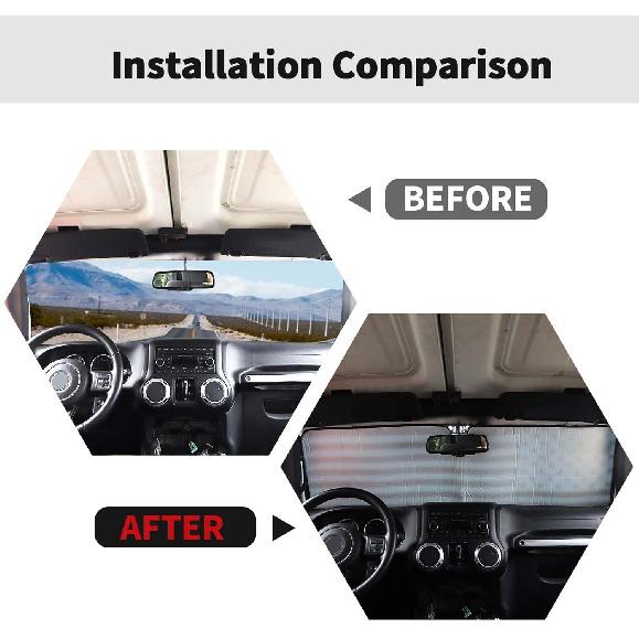 Windshield Flag Sunshade Sun Shade Heat Shield Sun Visor Mat Compatible With Jeep Wrangler Rubicon Sahara TJ JK JKU 2 Door & 4 Door