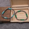 Vintage Malachite Bead Bracelet with Silver Tone Metal Beads Bohemian Ethnic Style Jewelry Men Women Wristband Gift