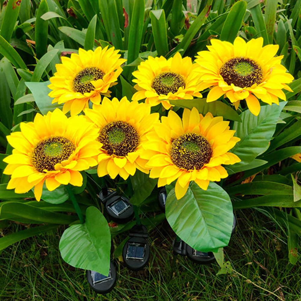 Solar Sunflower Stake Light Pathway Stake Lights with 3 Lights Outdoor Decorative Lights IP65 Waterproof for Yard Patio Pathway