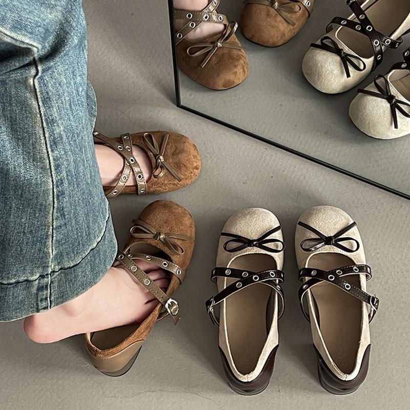 Design sense retro suede bow light mouth bag head single shoes summer fashion thick heel high heel Mary Jane shoes trend