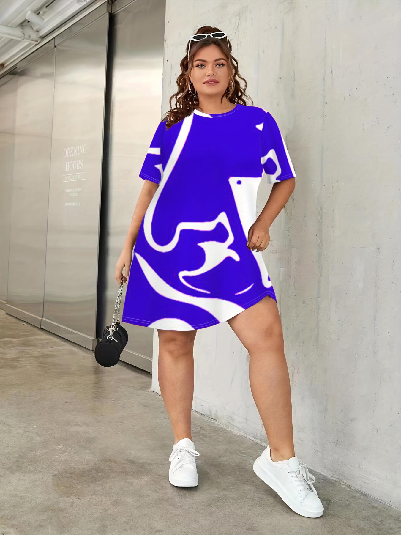 

Модное женское повседневное платье-футболка больших размеров с 3D-геометрическим принтом, с коротким рукавом и круглым вырезом, средней эластичности, дышащее, длиной до колена S