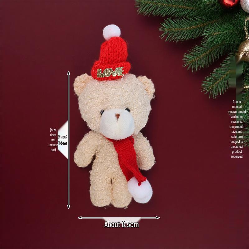 Cute Christmas Bear Plush with Blush, Scarf, Jumpsuit & Keychain Pendant - Adorable Stuffed Toy Gift